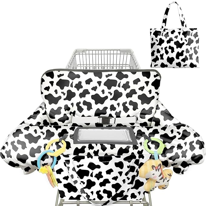 Shopping Cart Cover for Baby 2-in-1 High Chair Cover with Safety Harness Multifunctional Cow Pattern Cart Covers for Babies Soft Padded Grocery Cart Cover for Baby Boy Girl