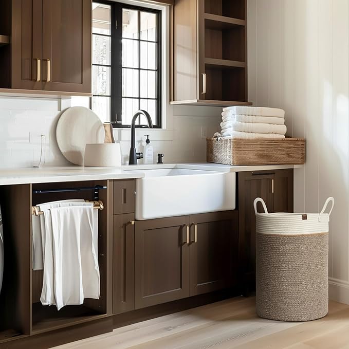 LA JOLIE MUSE Woven Basket Rope Storage Baskets - Large Cotton Organizer, Basket for Baby Blanket, Kids Toy Nursery Laundry Basket Mocha XL