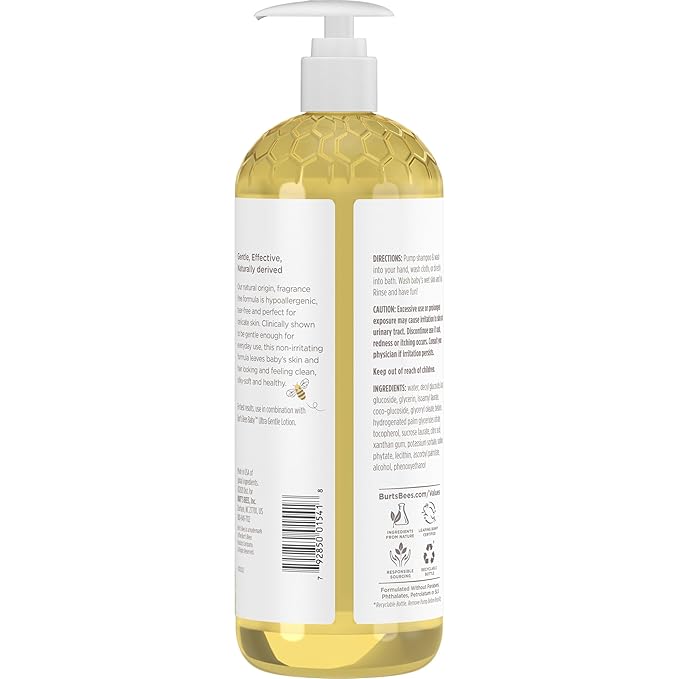 Burt's Bees Baby Sensitive Shampoo and Wash, Fragrance Free, Tear Free, Pediatrician Tested, 98.7% Natural Origin, 21 Fluid Ounces