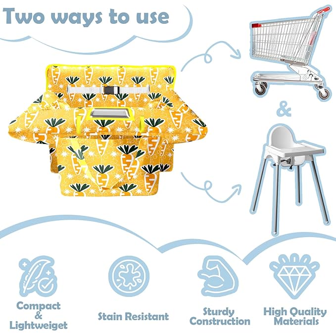 Shopping Cart Cover for Baby Girl Boy 2-in-1 High Chair Water Resistant High Chair Cover Yellow Carrots Gender Neutral Cart Cover for Babies Padded Grocery Cart Cover for Baby