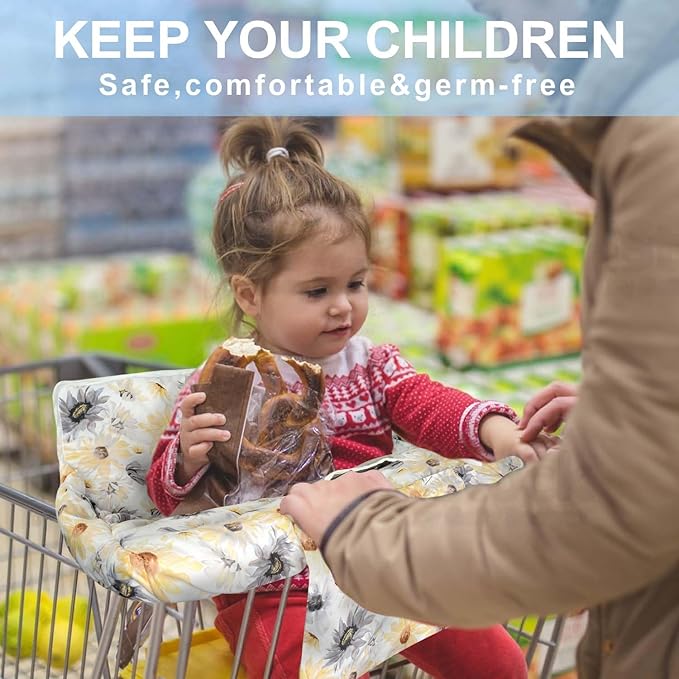 Black Shopping Cart Cover for Baby 2-in-1 High Chair Cover with Safety Harness Multifunctional Daisy Pattern Cart Covers for Babies Soft Padded Grocery Cart Cover for Baby Boy Girl