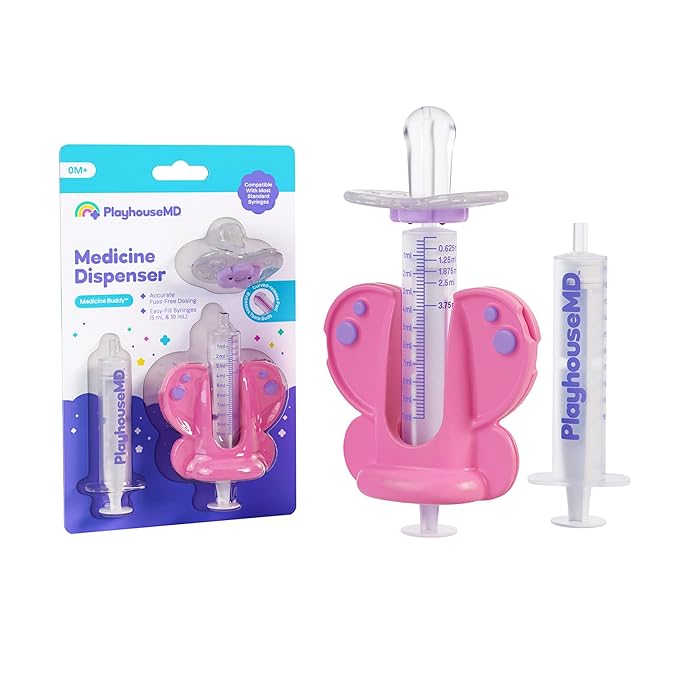 Medicine Buddy Medication Dispenser, Butterfly - Liquid Syringe for Newborns, Infants, Babies & Toddlers - Baby Medicine Kit with Pacifier Attachment for Accurate Dosing