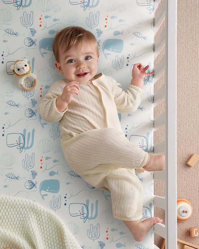 Yoofoss Baby Crib Sheets 2 Pack for Boys and Girls - 52x28 Fitted Crib Sheet Neutral Fits for Standard Crib and Toddler Mattress, Ultra Soft Breathable Microfiber Underwater World