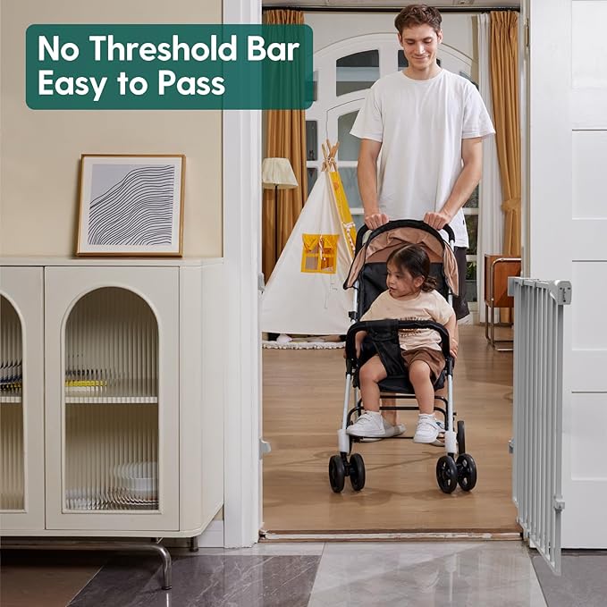 Babelio Baby Gate for Stairs, Kitchen & Doorways, 26-41" W 28" H No Bottom Bar| Easy Installation| One-Handed Operation| Auto-Close| Hardware Mount Safety Dog/Pet Gate Indoor (Grey)