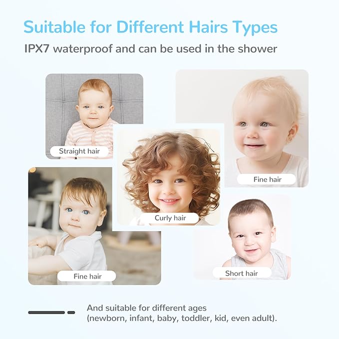 FERRISA Cordless Baby Hair Clippers, Vacuum Hair Clipper for Baby Fine Hair, Baby Hair Clipper Quiet Hair Clipper for Baby, Hair Clipper Auto Suck Snipped Hair, IPX7 Waterproof Rechargeable