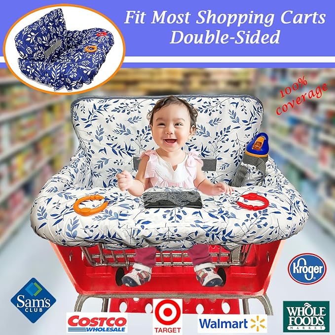 Shopping Cart Cover for Baby Grocery Cart Cover for Baby boy and Baby Girl, High Chair Cover for Baby and Toddler, Baby Registry Gift - Waterproof - Extra Large - Cotton - Double Sided (deep Blue)