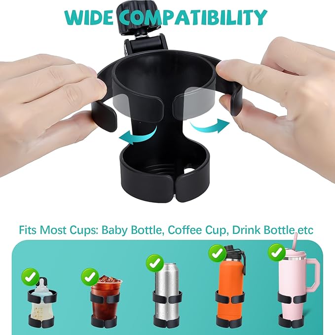 Stroller Cup Holder Compatible with Thule,360° Rotatable Stroller Accessories with Large Caliber,Black