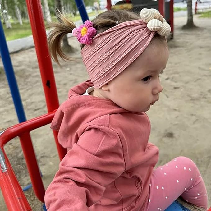 3 Pcs Baby Flower Headbands Baby Girls Nylon Headband Soft Hairbands Hair Accessories for Newborn Infant Toddler Kids (Yellow,Pink,Brown)