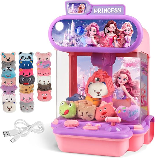 Claw Machine for Kids,Mini Vending Machines Girls Princess Toys,Candy Grabber Prize Dispenser Girl Toys, Electronic Arcade Game with 20 Mini Plush Toy for Party Easter Birthday Gifts (Princess-B)