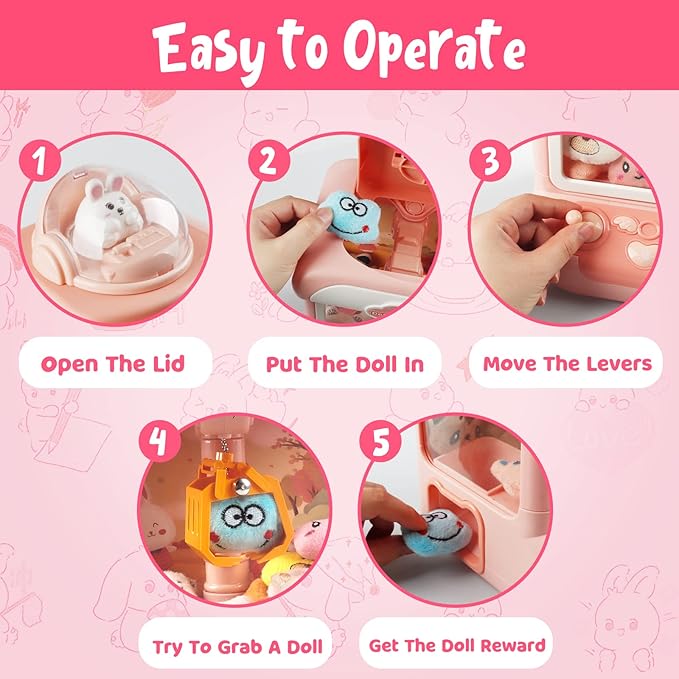 Claw Machine for Kids,Mini Vending Machines Candy Grabber Prize Dispenser Toys for Girls,Electronic Arcade Claw Game Machine for Party Birthday with Lights Sound (Rabbit Claw)