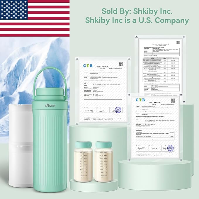 Portable-Breast-Milk-Cooler for Outdoor, Life Saver with 360° Total Cooling for 24 Hours, Larger Capacity Travel Breastmilk Chiller with 2pcs Baby Bottles for Breastmilk Storage, Green