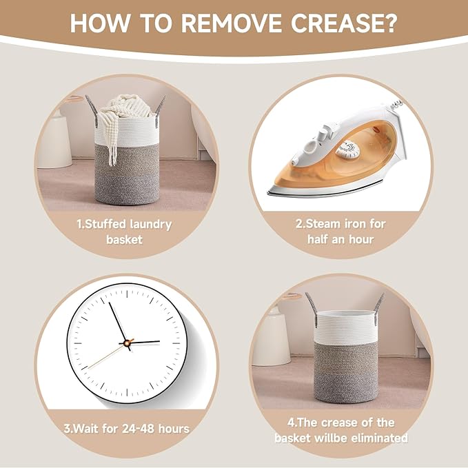 CLHMILY&Z 60L Laundry Basket Round Storage Rope Basket - 15x20.5 Inches - Laundry Hamper in Bedreoom and Mutil Storage Bin for Blankets, Toys, and Nursery Essentials