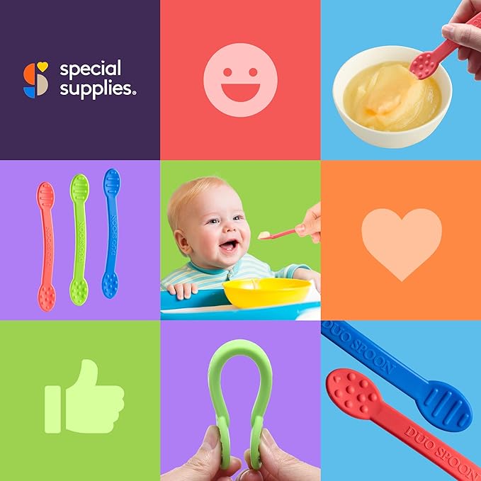Special Supplies Duo Spoon Oral Motor Therapy Tools, 3 Pack, Textured Stimulation and Sensory Input Treatment for Babies, Toddlers or Kids, BPA Free Silicone with Flexible, Easy Handle
