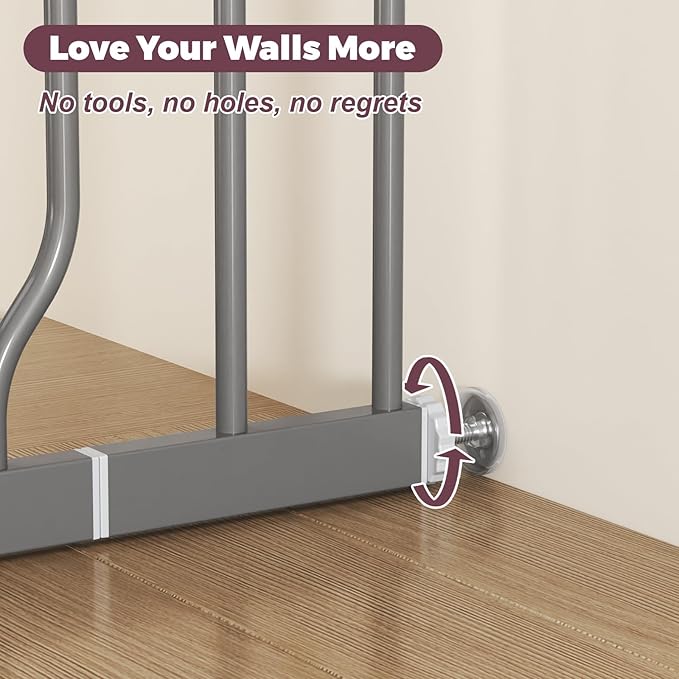 29"-40" Baby Gate for Stairs, Auto Close Stroller Friendly Dog Gate Indoor for Doorways, Pressure Mounted Baby Gate, Easy Walk Through Gate for Children & Pets, Grey