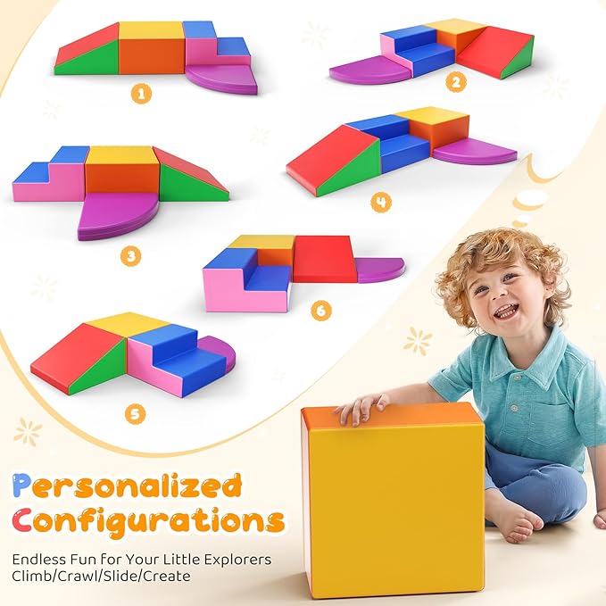 Lischwert Foam Climbing Blocks for Toddlers 1-3, 4pcs Soft Play Set with Crawling Exploration Toys, Indoor Outdoor Infant Safe Blocks for Baby Gym Toddler Playground - Colorful