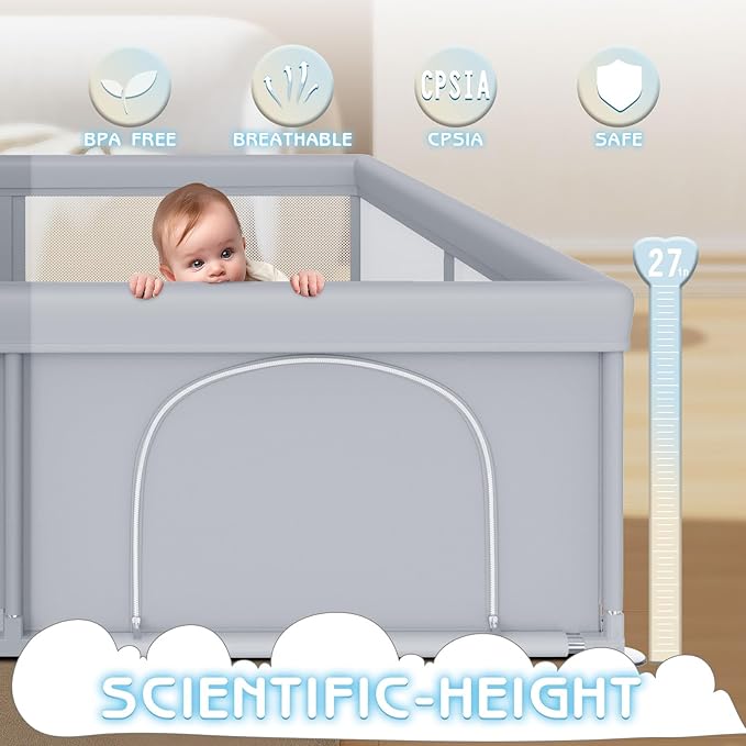 Large Baby Playpen 79x79 Inch, Playpens for Babies and Toddlers, Indoor & Outdoor Extra Large Kids Activity Center, Baby Play Yard with Zipper Gates.