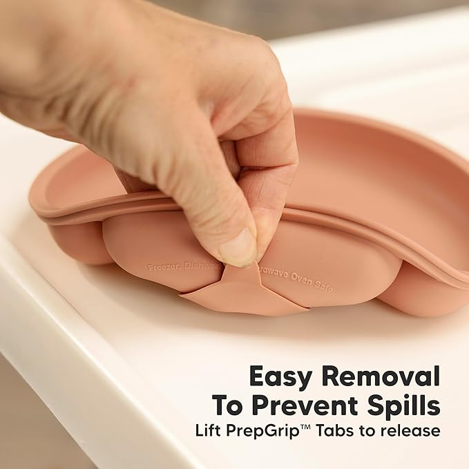 KeaBabies Suction Plates with Lids for Baby - 3-Pack 100% Silicone Toddler Plates with Suction, Divided, BPA-Free Baby Led Weaning Essentials for Kids, Dishwasher, Microwave Safe, Durable (Burgundy)