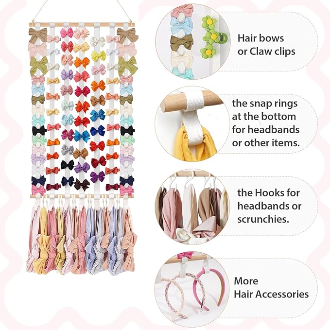 kangaroo Headband Holder Hair Bows Organizer for Baby Girls Large Capacity Bow Holder Hair Accessories Wall Hanging Organizer for Toddler Baby Girl Nursery Room Decor (Colorful)