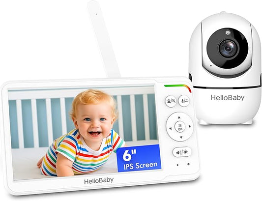 HelloBaby Baby Monitor 6" World First IPS Screen 30H Battery, Secure No WiFi, Pan Tilt Video Camera with Night Vision, VOX, 2-Way Talk, 1000ft, Portable Video Audio Monitor Ideal for Mom, Elderly, Pet