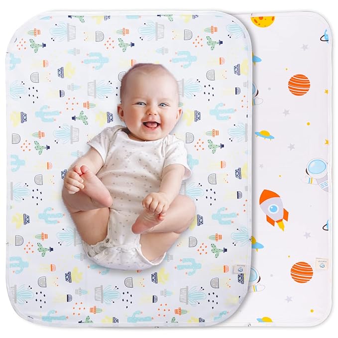 Baby Changing Pad Changing Table Pads Waterproof Large Size 37.5x27.5 Inch Portable Diaper Changing mat Liners Reusable Washable Mattress Protector for Girls & Boys 2 Pack
