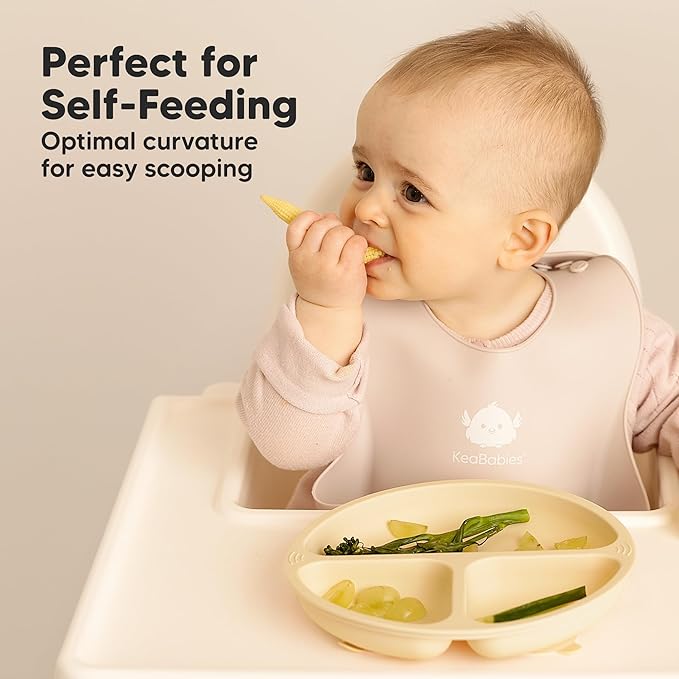 KeaBabies Suction Plates for Baby, Toddler - 3-Pack 100% Silicone Toddler Plates with Suction, Divided, BPA-Free Baby Led Weaning Essentials for Kids, Dishwasher, Microwave Safe, Durable (Amethyst)