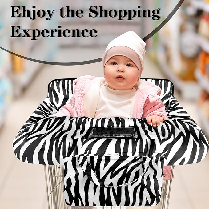 Shopping Cart Cover for Baby Girl Boy 2-in-1 High Chair Water Resistant High Chair Cover w/Phone Pouch Pocket Gender Neutral Cart Cover for Zebra Texture Babies Padded Grocery Cart Cover for Baby