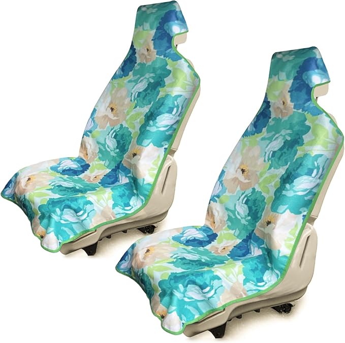 Waterproof Stain Resistant Towel Car Seat Cover，Universal Non-Slip for Car, Truck, SUV, Van Seat for Gym Workout,Swimming,Beach and Workout Outdoor ， Machine Washable (2pcs Flower)