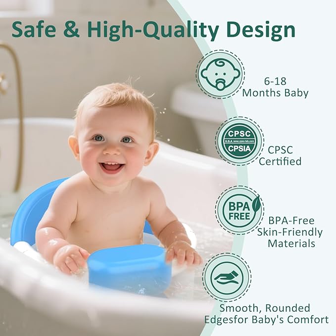 Baby Bath Seat for Babies 6 Months & Up, 360°Protection Bath Seats for Babies Sitting Up, Lockable Armrests, Non-Slip Comfortable Toddler Bath Seat with Soft Cushion