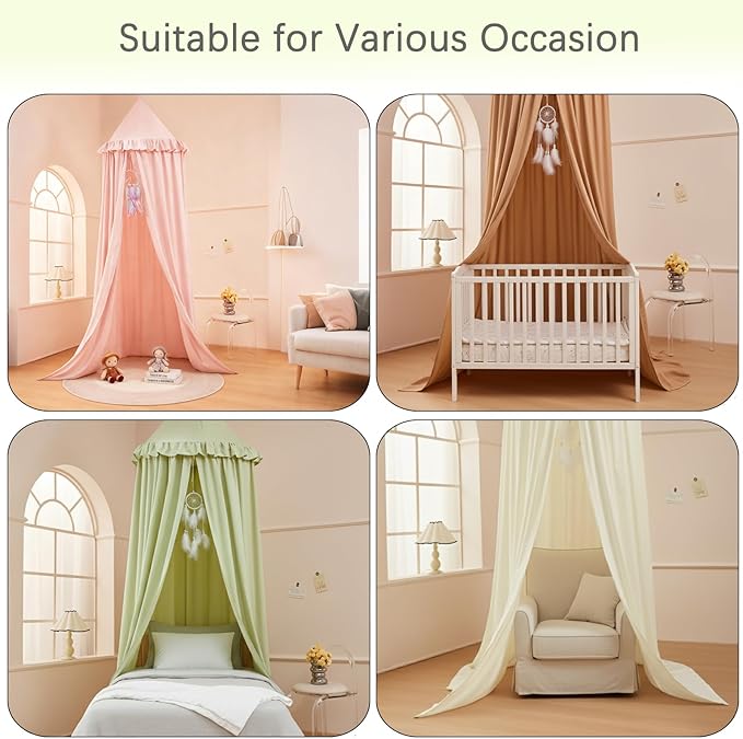 Akiky Kids Bed Canopy for Crib & Twin Size with Ruffles Dreamcatcher, Boys Princess Girls Nursery Room Decor Toddler Baby Dome Round Hanging Tent Curtains Skirt Over Bed Reading Nook Play Tents Green