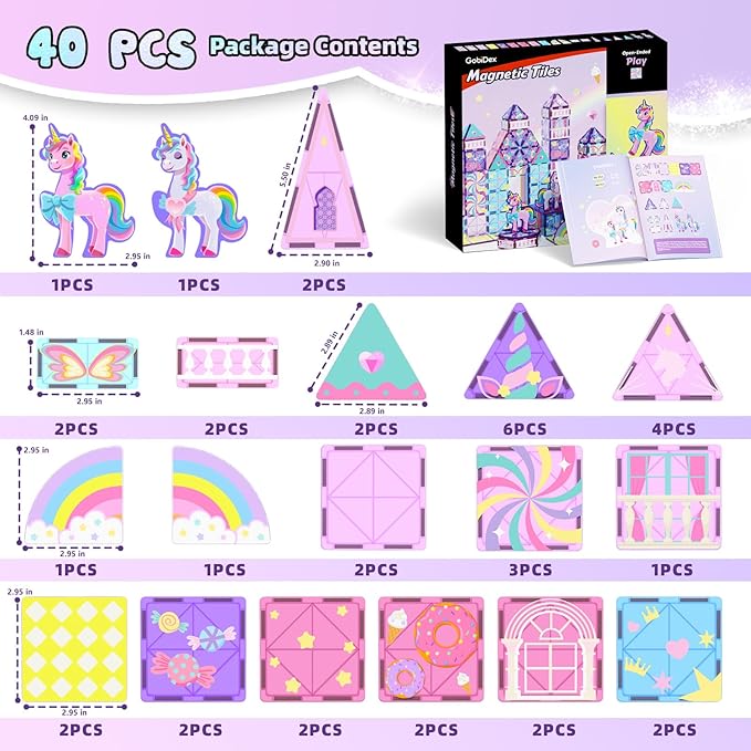 GobiDex Magnetic Building Blocks Unicorn Toys for Girls, Princess Magnetic Tiles Building Toys for Kids Ages 3-5 4-8, STEM Sensory Toddler Game Birthday Gift for Girls Boys Ages 3+