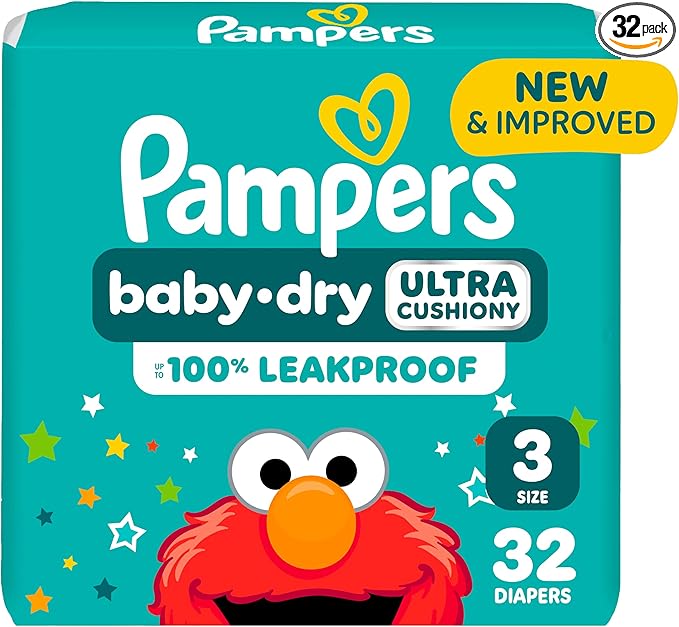 Pampers Diapers - Baby Dry - Size 3, 32 Count, Absorbent Disposable Infant Diaper (Packaging May Vary)