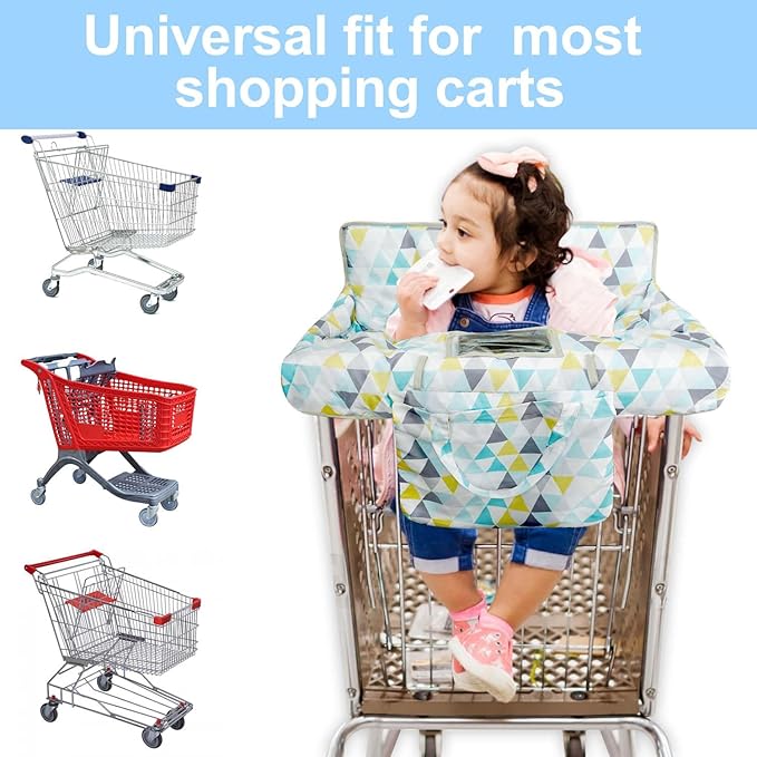 Shopping Cart Cover for Baby 2-in-1 High Chair Cover with Safety Harness Multifunctional Geometry Pattern Cart Covers for Babies Soft Padded Grocery Cart Cover for Baby Boy Girl