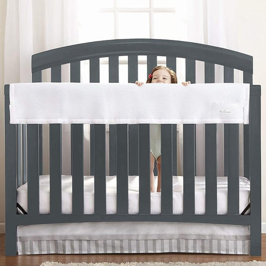 BreathableBaby Breathable Mesh RailGuard Teething Cover — White — 51” Long Panel (1) — Fits Most Full-Size and Does Not Fit Mini Cribs — Use with Coordinating Short Panels for Extra Coverage