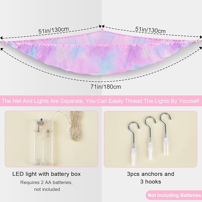 Unicorn Castle Stuffed Animals Net or Hammock Kids Toy Storage Organizer with LED Light Hanging Corner Stuffed Animals Holder Kids Girls Room Decor (Pack of 1)