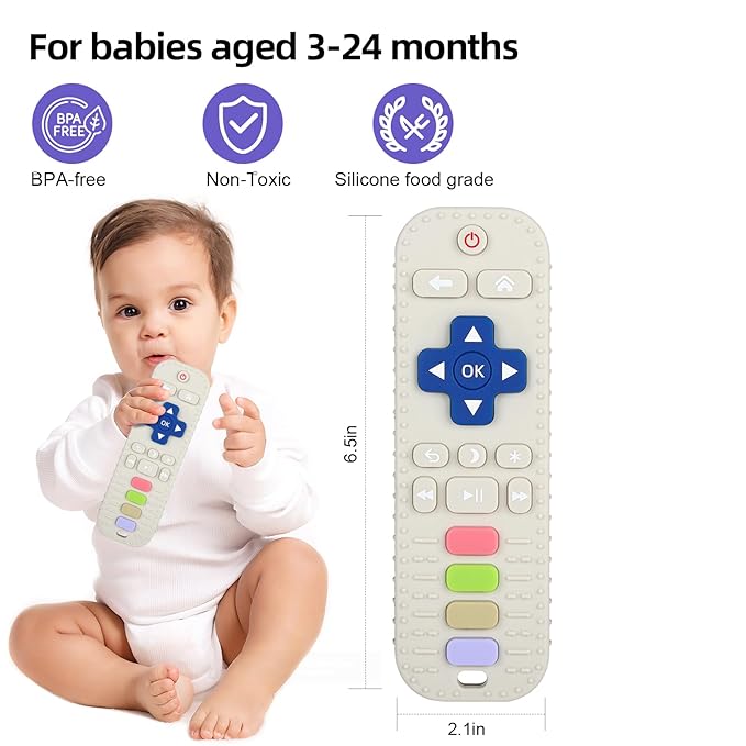 Chuya Silicone Baby Teether Toy TV Remote Control Shape Chew Toy for Babies 3+ Months, Teething Relief Baby Toys for Infants (White)