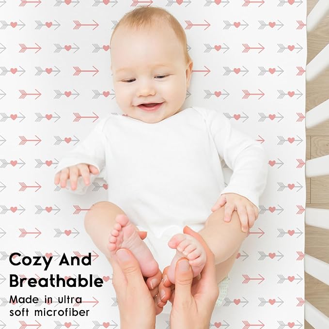 Yoofoss Baby Crib Sheets for Boys Girls, Fitted Crib Sheet 2 Pack for Standard Crib and Toddler Mattress, Super Soft Microfiber Baby Sheet 28x52x8in(Arrow)