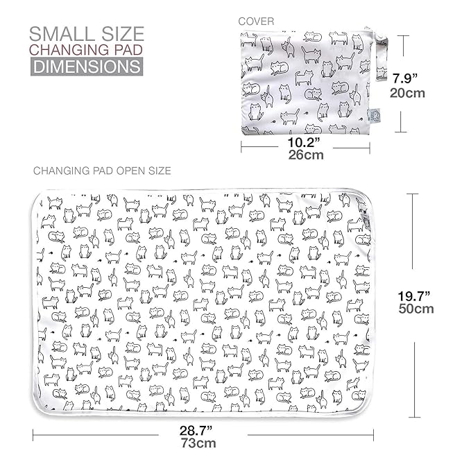 Flock Three Waterproof Baby Diaper Changing Pad with Storage Bag (28.7" X 19.7") Washable Wipeable Reusable Leak Proof Diaper Travel Mat Station Changing Mattress Liner Cribs Bed Cover, Cats