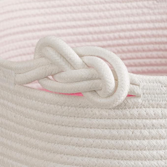 CherryNow Large Rope Basket – 16''x13'' Pink Decorative Woven Basket for Toys, Blankets, or Laundry, Cute Tassel Decor for Baby & Girl - Home Storage Container