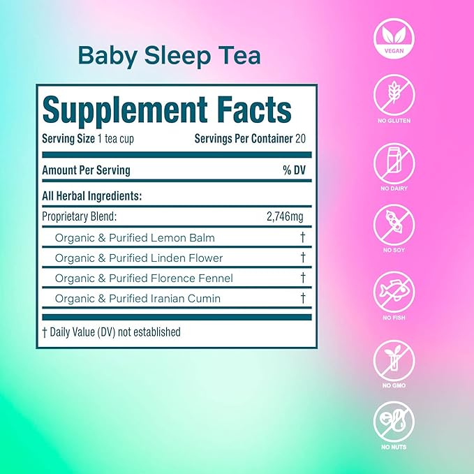 Secrets Of Tea Baby Sleep Tea- Organic Baby Comfort Tea - Gentle Soothing Herbal Blend for Infants - Caffeine-Free Natural Calm 20 Sachets (1Pack)