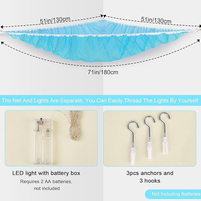 Unicorn Castle Stuffed Animals Net or Hammock Kids Toy Storage Organizer with LED Light Hanging Corner Stuffed Animals Holder Kids Girls Room Decor (Pack of 1)