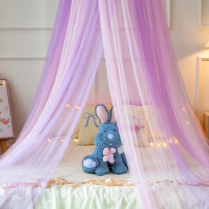 Pink Purple Bed Canopy for Girls,Princess Hanging Netting for Kids Bed Room Decor Mosquito Net for Baby Crib, Twin to King Size Bed