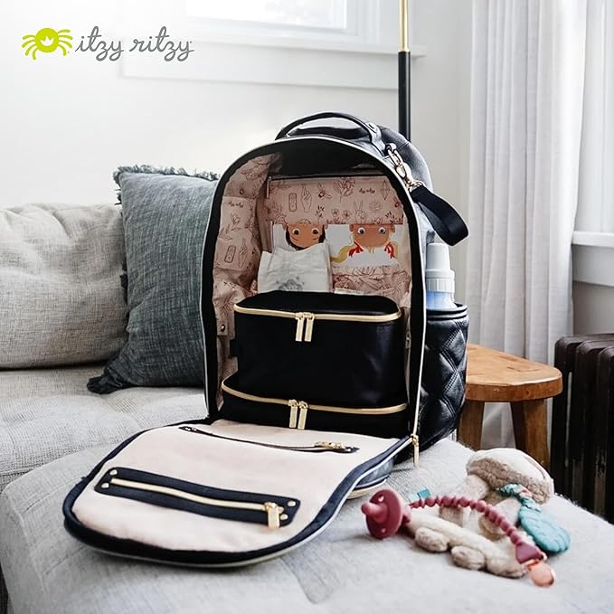 Itzy Ritzy Diaper Bag Backpack – Large Capacity Boss Plus Baby Backpack Diaper Bag Featuring 19 Pockets, Changing Pad, Stroller Clips, and Comfortable Straps (Mystic Black)