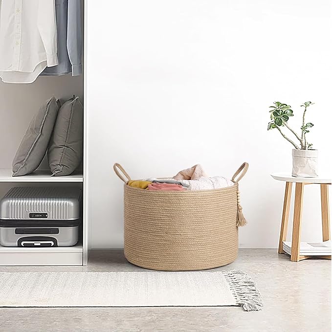 Mkono Extra Large Laundry Basket Woven Storage Baskets for Blankets Toys Clothes Organizer, Decorative Clothes Hamper 21.7" x 13.8"