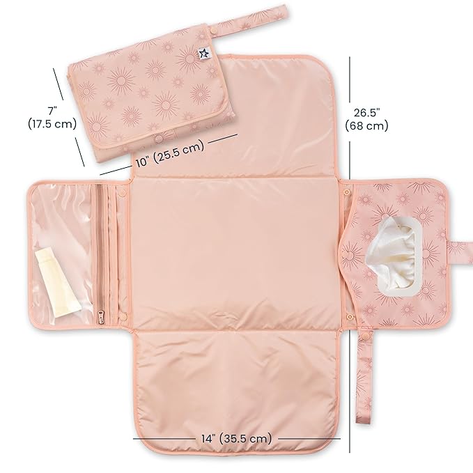 Tiny Twinkle Portable Diaper Changing Pad – Foldable, Waterproof & Compact Travel Changing Mat with Storage | Smart Wipes Pocket for On-The-Go Parents(Shine)