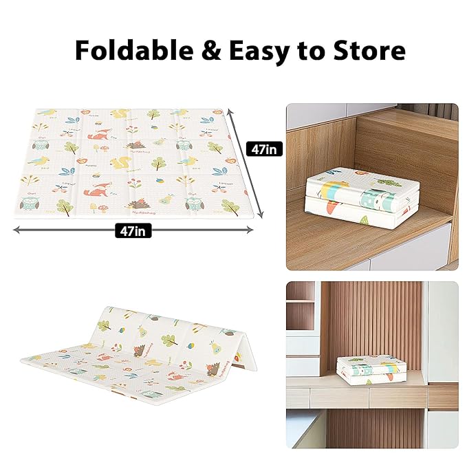 Baby Play Mat, 50 x 50 Inch Play Mat Perfect for Use Baby Playpen, Foldable Baby Foam Playmat for Floor, Portable Waterproof Activity PlayMats for Babies, Infants and Toddlers