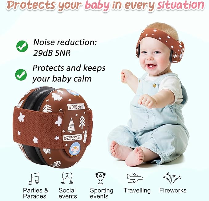 Infant Ear Protection Noise Cancelling Baby Ear Muffs, Toddler Hearing Protection with Adjustable Elastic Headband，Penguin