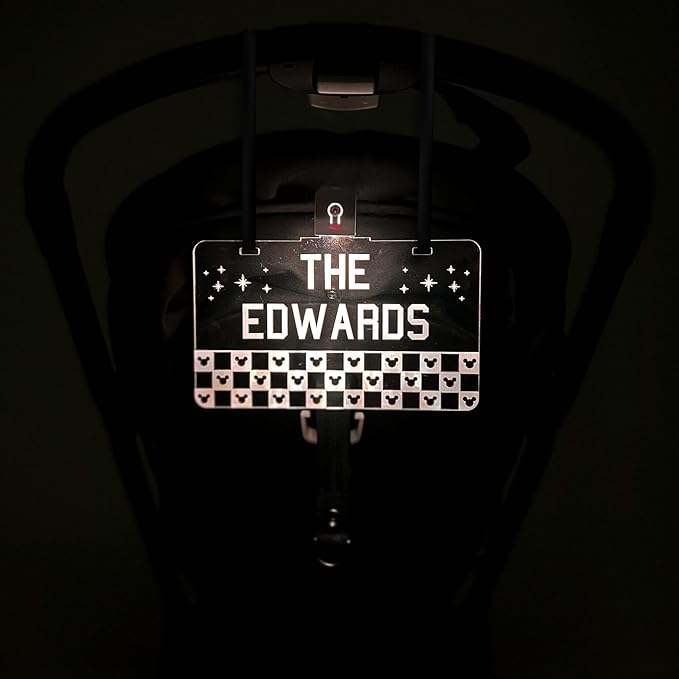 Personalized Night Light Stroller Name Tag, Mouse Ears Sign, Light up Family Stroller Sign for Theme Parks, Amusement Park Family Sign (Style 17)