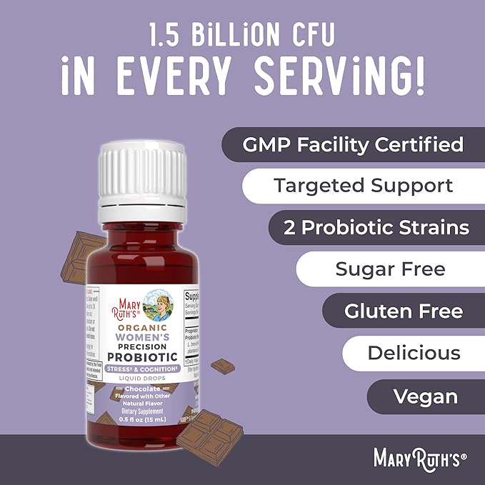 MaryRuth Organics USDA Organic Stress & Cognition Probiotics for Women | Focus Supplement | Support Calm | Stress Relief Supplement | Womens Probiotic | Gut Health for Women | Vegan | 30 Servings
