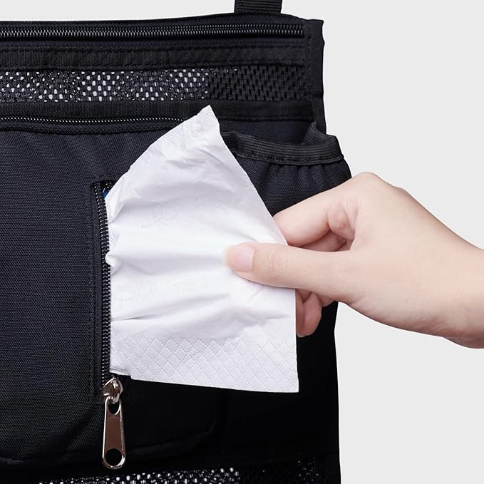 SUNVENO 2-in-1 Universal Stroller Organizer, Insulated Cup Holders, Zippered Phone/Wristlet Pocket, Side Sling Mesh Cargo, Adjustable Non-Slip Straps, Fits Most & Umbrella Strollers, Black