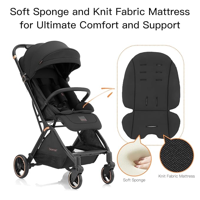 Gravity Folding Baby Stroller - Portable Travel Toddler Stroller w/Adjustable Backrest & Canopy, Lightweight and UV Protected, One-Hand Automatic Folding - Black